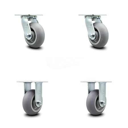 Service Caster 5 Inch Thermoplastic Rubber Caster Set with Roller Bearings 2 Swivel 2 Rigid SCC SCC-30CS520-TPRRD-2-R520-2